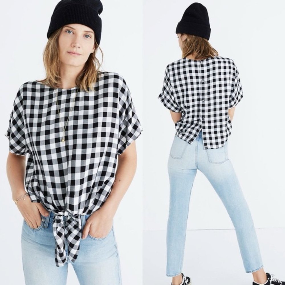 Madewell Button-Back Tie Tee in Buffalo Check